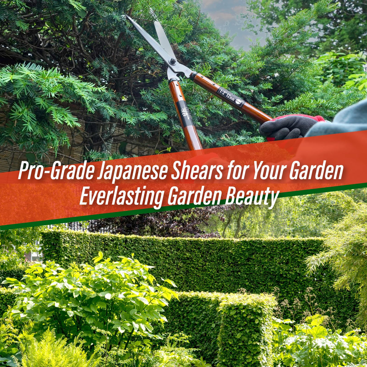 SUIZAN hedge shears 22.6 wood handle offers ergonomic grip for comfortable pruning.