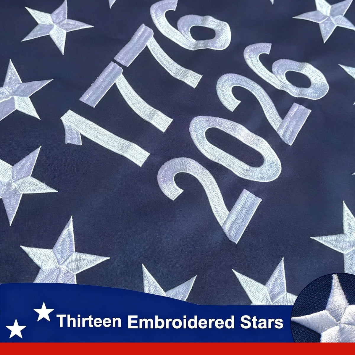 SUJEB embroidered stars Betsy Ross flag with nylon fabric for durable year-round use.