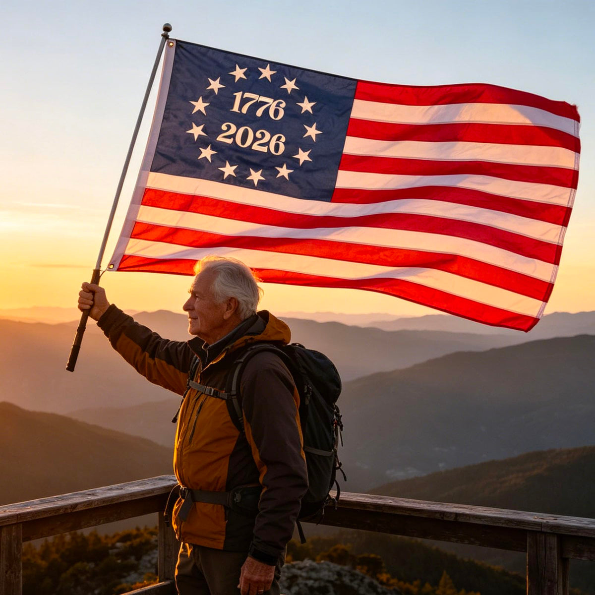 SUJEB outdoor display flag on porch for patriotic moments.