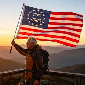 SUJEB outdoor display flag on porch for patriotic moments.