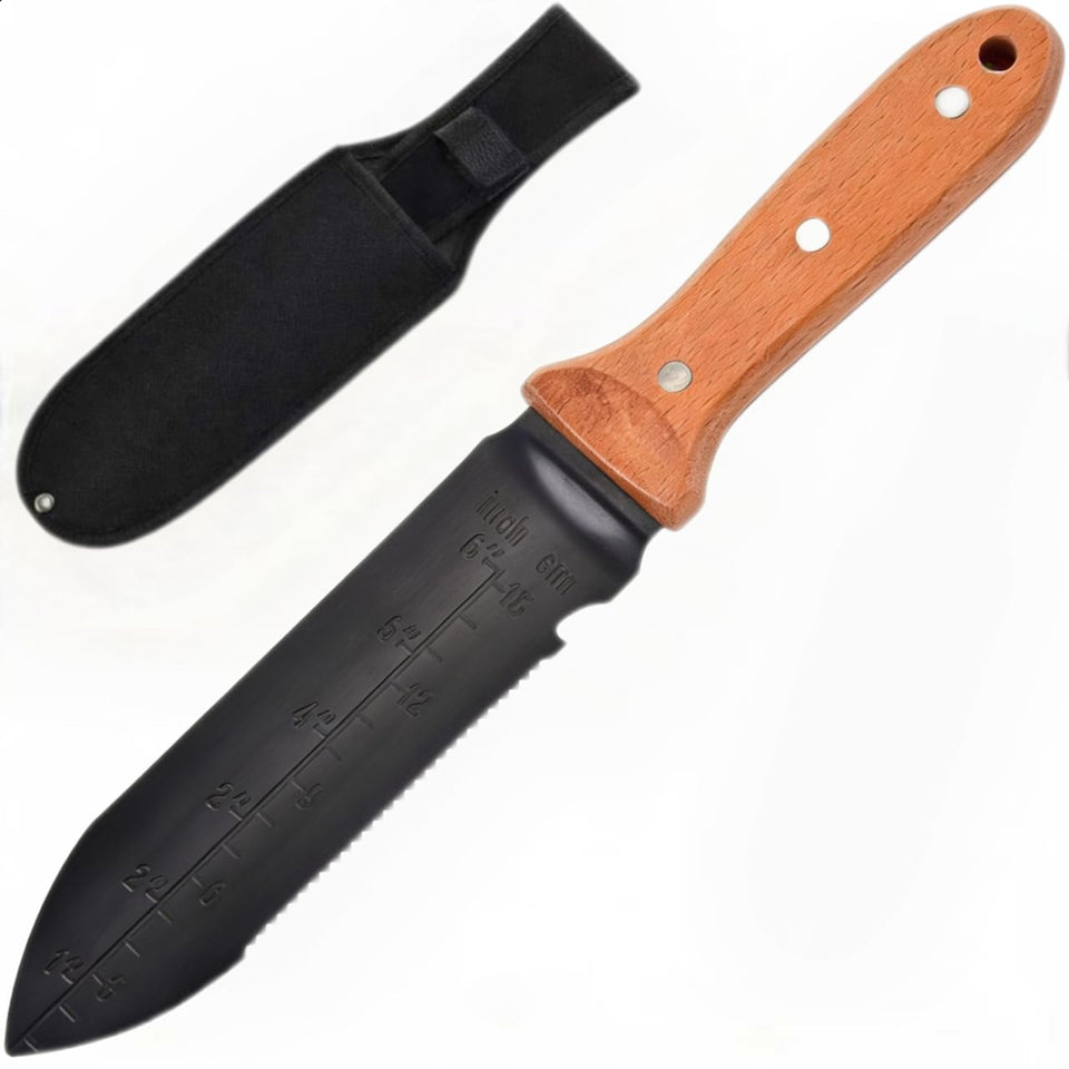 SUJWPBO Hori Hori knife blade image shows a sharp 7-inch edge for tough roots