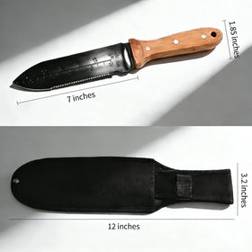 SUJWPBO Hori Hori knife wooden-handle close-up highlights comfortable grip