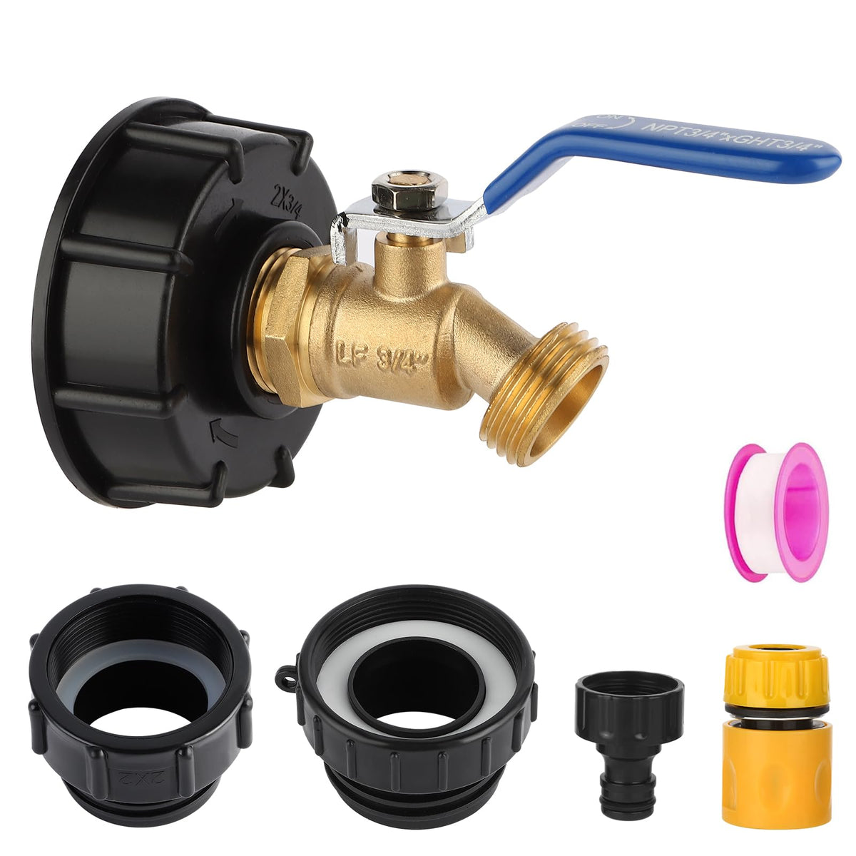 SUKABU IBC tote adapter with blue handle for leak-free connections.