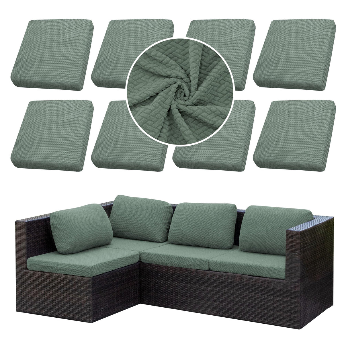 SUKAIKEQA outdoor cushion covers 8pc set on a stylish patio sofa for refreshed seating.