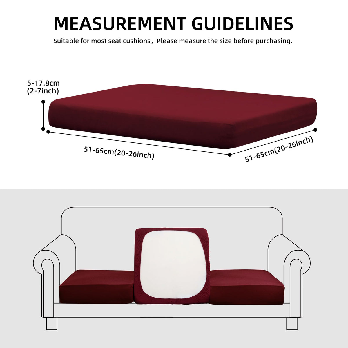 SUKAIKEQA stretch-fit hem demonstrates easy slip-on protection for cushions.