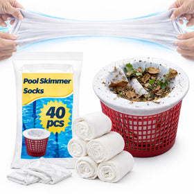 Sukh 40-pack pool skimmer socks with basket focus trap debris for cleaner water.