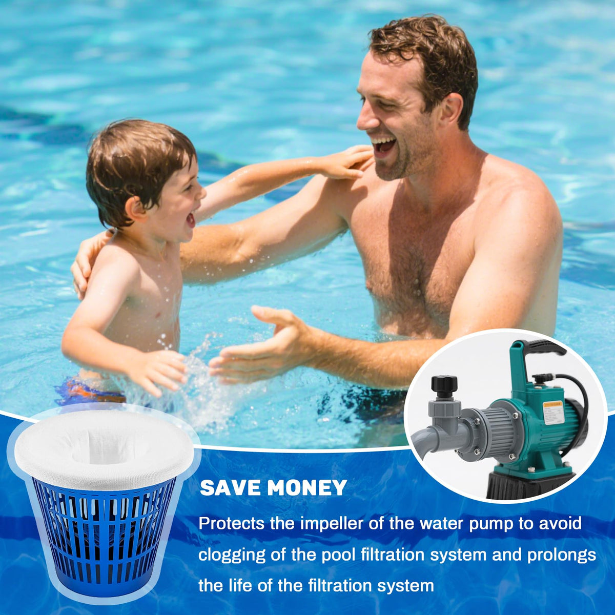 Sukh pool socks protect filter and pump by catching debris before it enters.