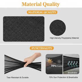 Sukh shade cloth shows breathable mesh for airflow in greenhouses.