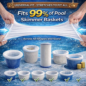 Sukh universal-fit pool skimmer socks fit most baskets and filter shapes.
