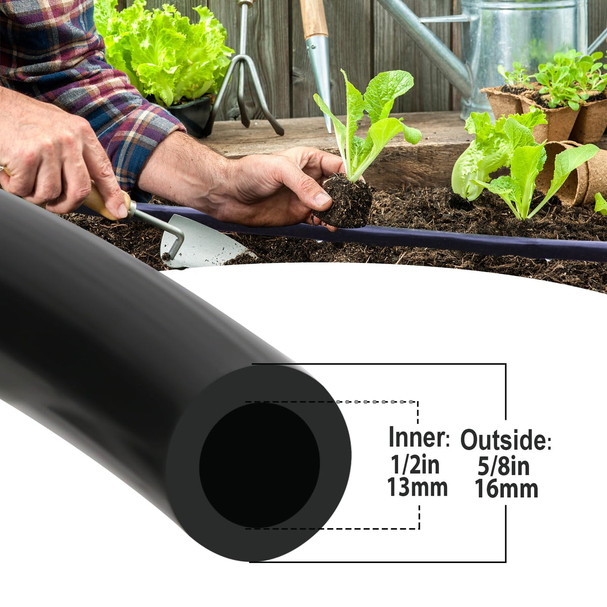 Sulataya main tubing showing 13 mm inner diameter for efficient water flow.