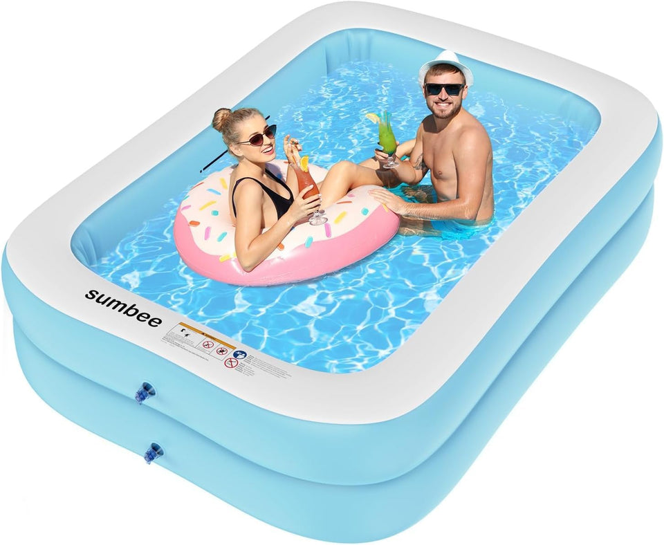Sumbee inflatable pool 79x59-20 rectangle ready for family fun in the backyard.