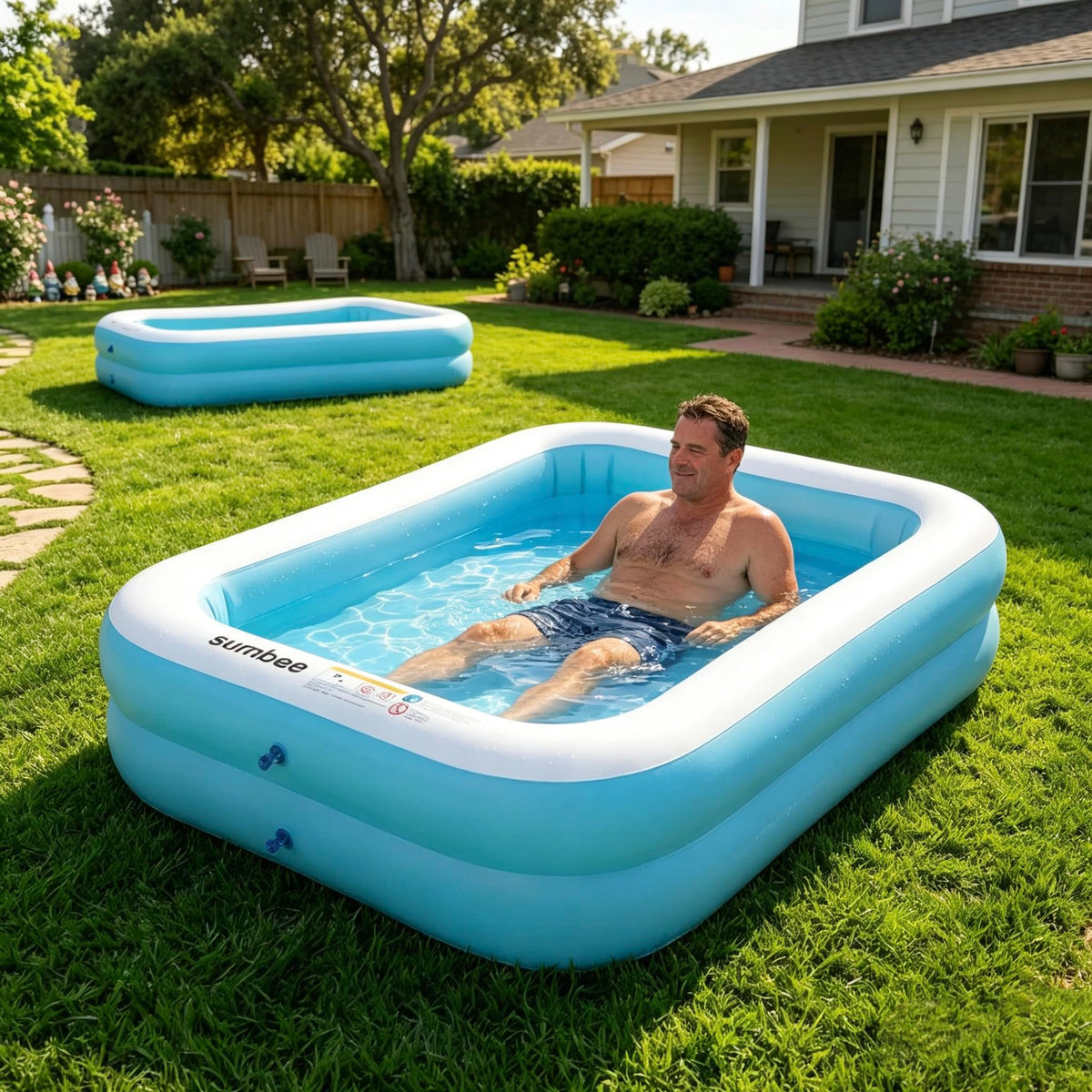 Sumbee pool fits two adults or three to four kids for backyard play