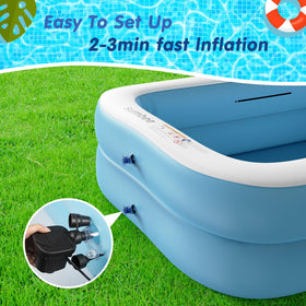Sumbee quick-setup pool with built-in valves inflates in minutes for easy setup.