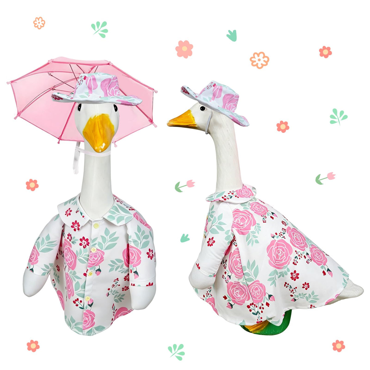 Sumetamii 23-inch porch goose raincoat on a statue with bright yellow slicker for rain protection