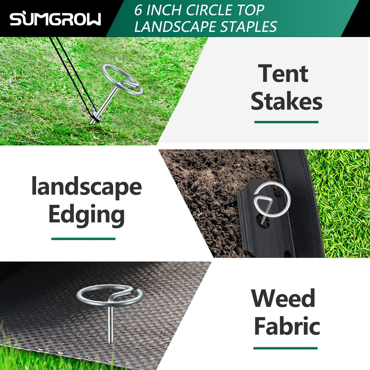SUMGROW 120-pack versatile stakes suitable for tents, tarps, and garden fabric.