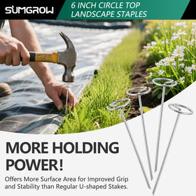 SUMGROW reliable ground anchors for sod, fences, hoses, and weed barriers.