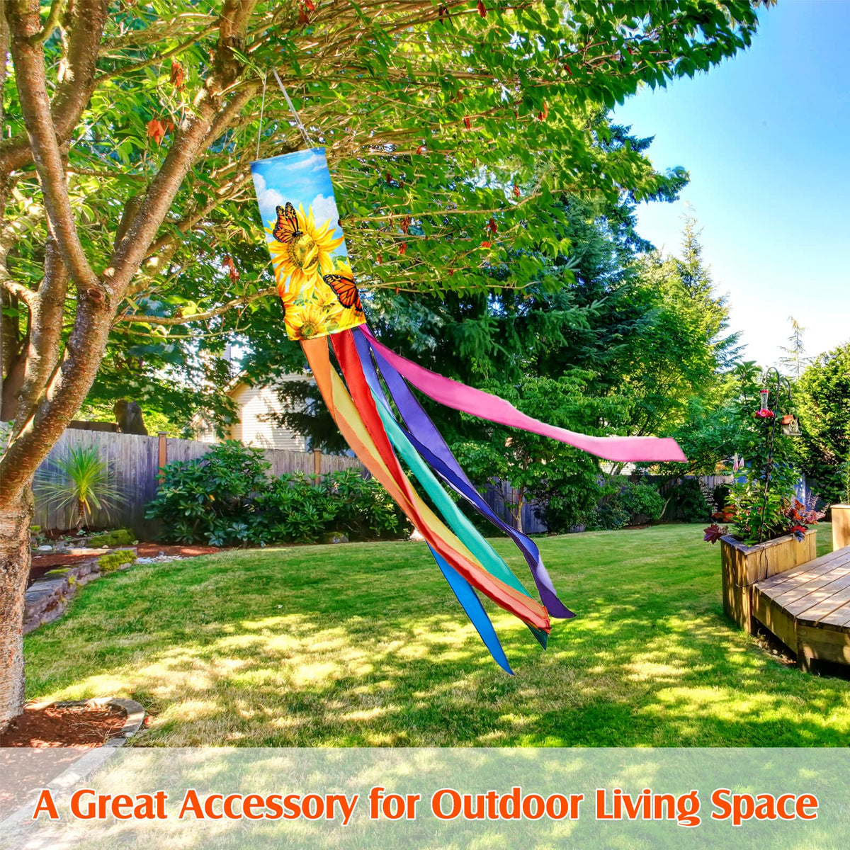 Sumind deck porch yard decoration windsock in rainbow colors.