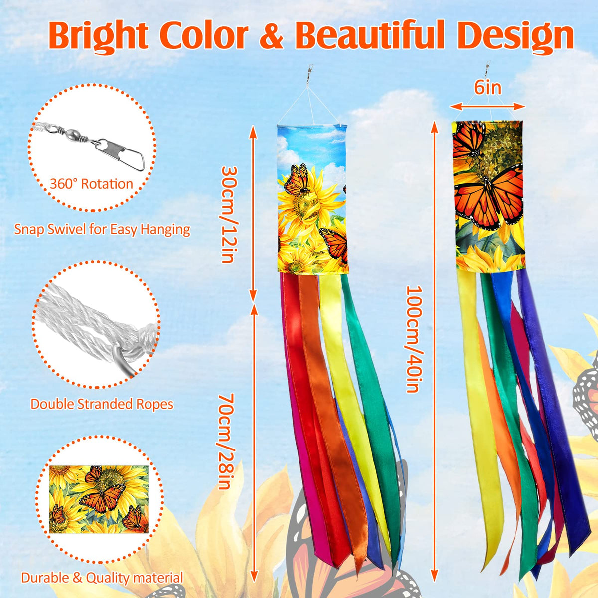 Sumind sunflower windsock, 40 inches, bright garden adornment.