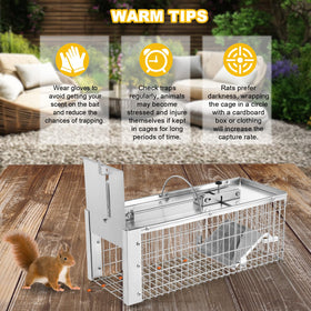Sumkat Squirrel Trap size 16x6x6.7 inches fits multiple rodents.