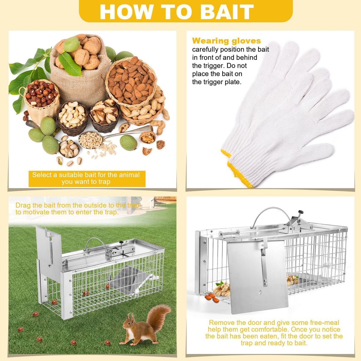 Sumkat Squirrel Trap top safety plate reduces direct contact risk.