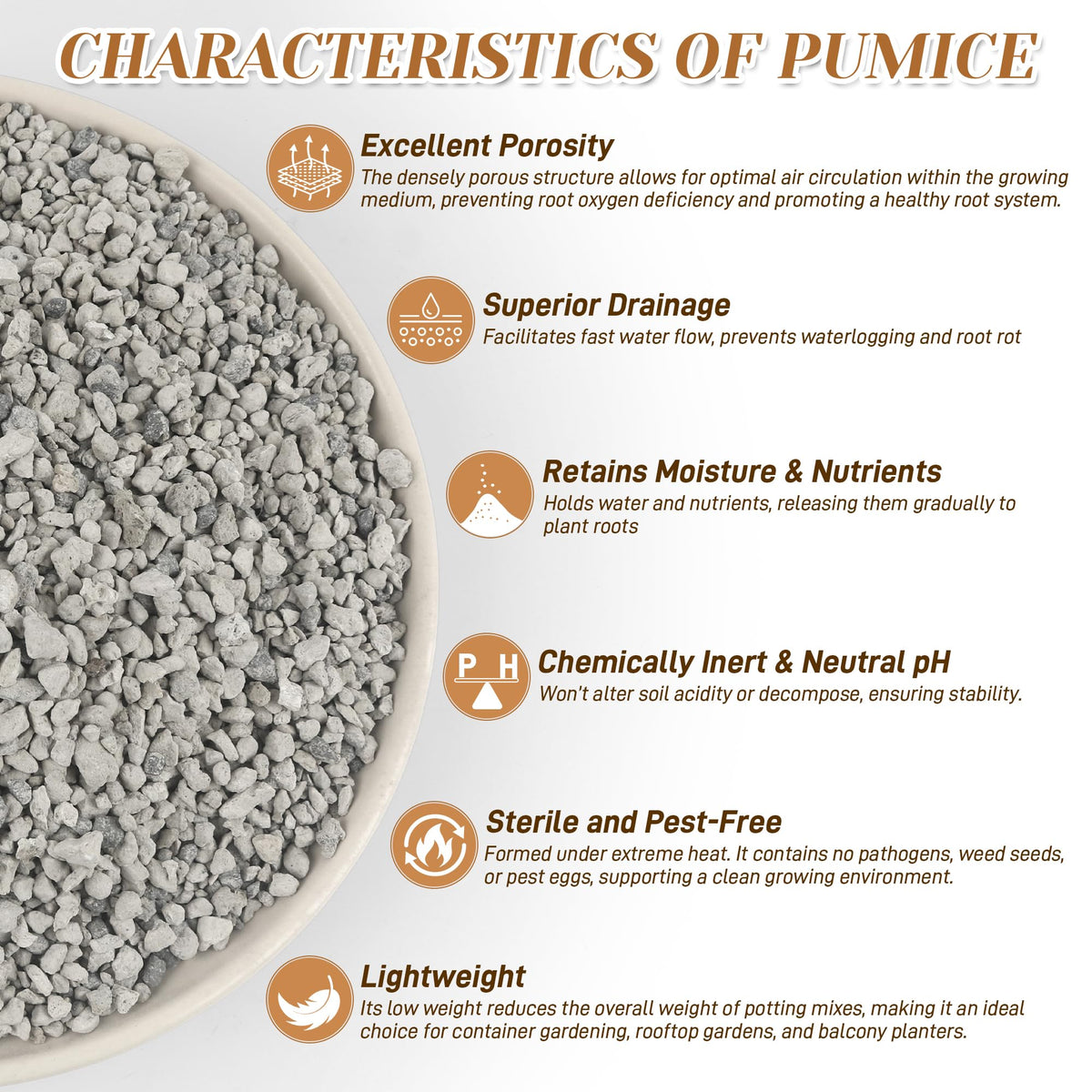 Sumloty pumice porous rocks promote better root aeration.