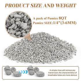 Sumloty pumice quarterinch particle improves potting mix drainage.