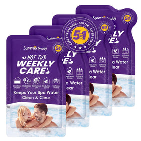 SummerBuddy 5-in-1 weekly cleaner bottle front for easy weekly spa maintenance