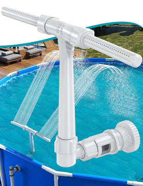 SummerBuddy pool fountain dual spray left view shows two streams with ambient splash