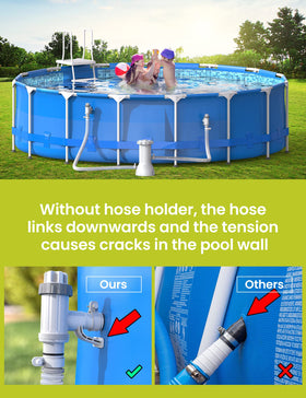 SUMMERBUDDY pool hose adapter installation step photo demonstrates easy 1.25in and 1.5in hose fit.