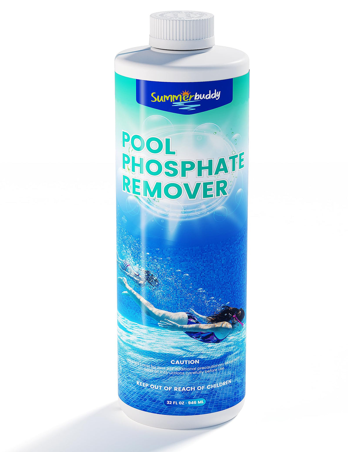 SUMMERBUDDY pool phosphate remover bottle maintains clear water and inviting pool vibe