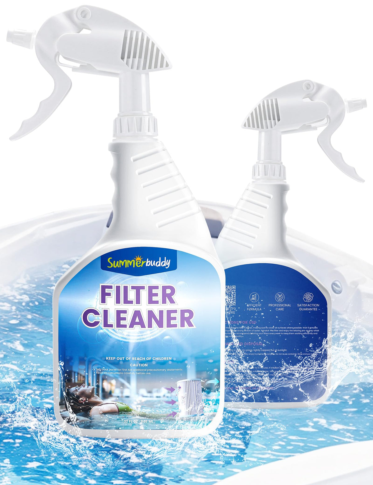 SummerBuddy spa filter cleaner packaging displayed for retail