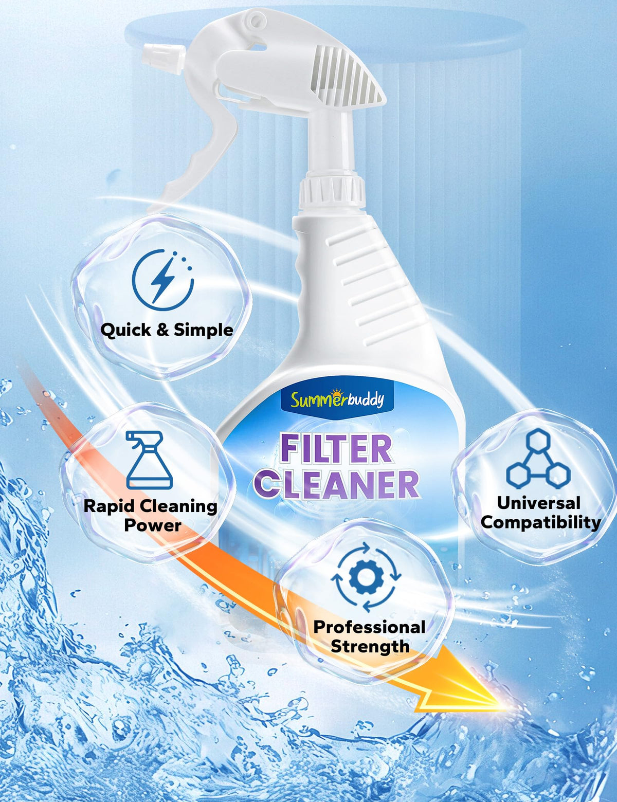SummerBuddy spa filter cleaner rinsing action with residue-free result