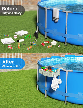 SUMMERBUDDY storage basket fits round pool rails up to 3 inches.