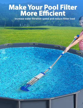 SUMMERBUDDY flocculant bottle beside pool setup for above-ground use