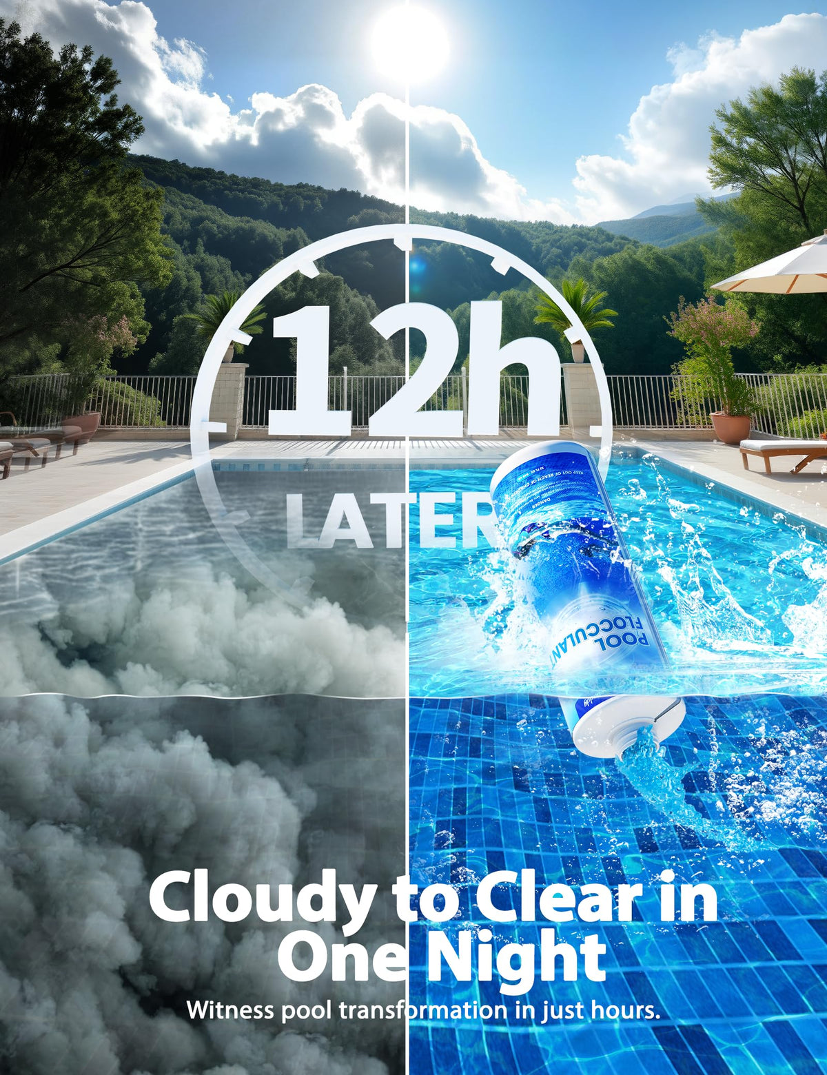SUMMERBUDDY flocculant applied in inground pool setup for effective cleaning