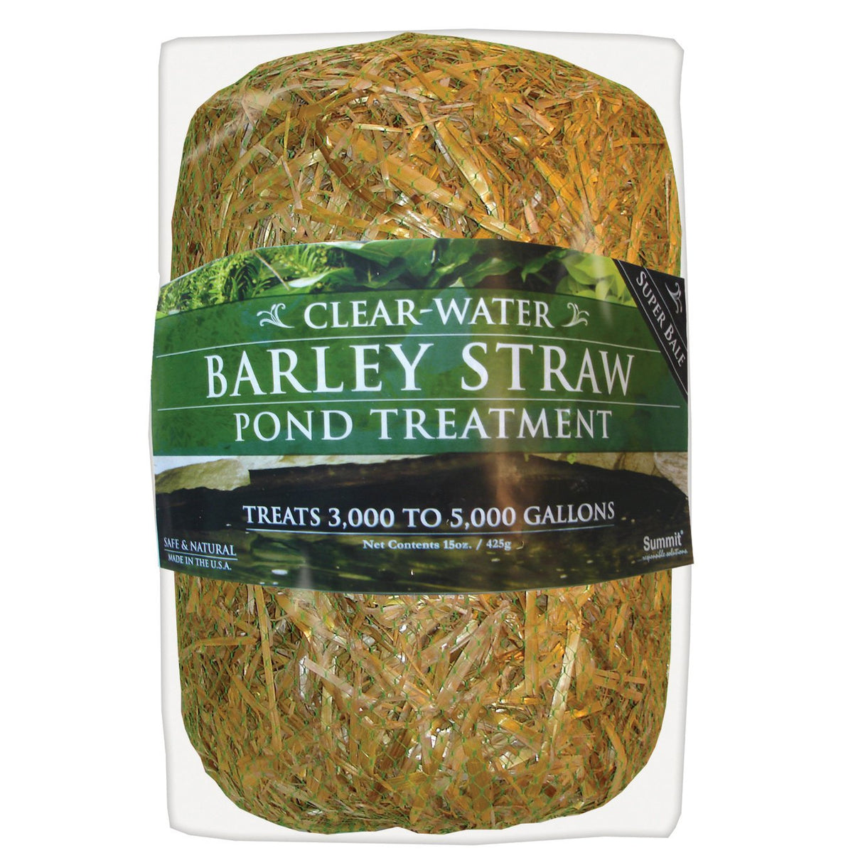Summit 135 clear-water barley straw bale ready to improve pond clarity.