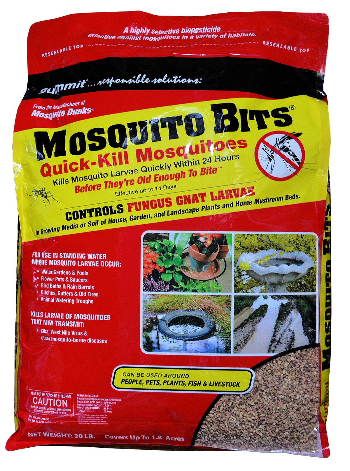 Summit Mosquito Bits 20 lb package for quick larval control in standing water.