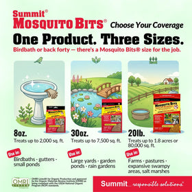 Summit Mosquito Bits near a pond illustrate application in standing-water habitats