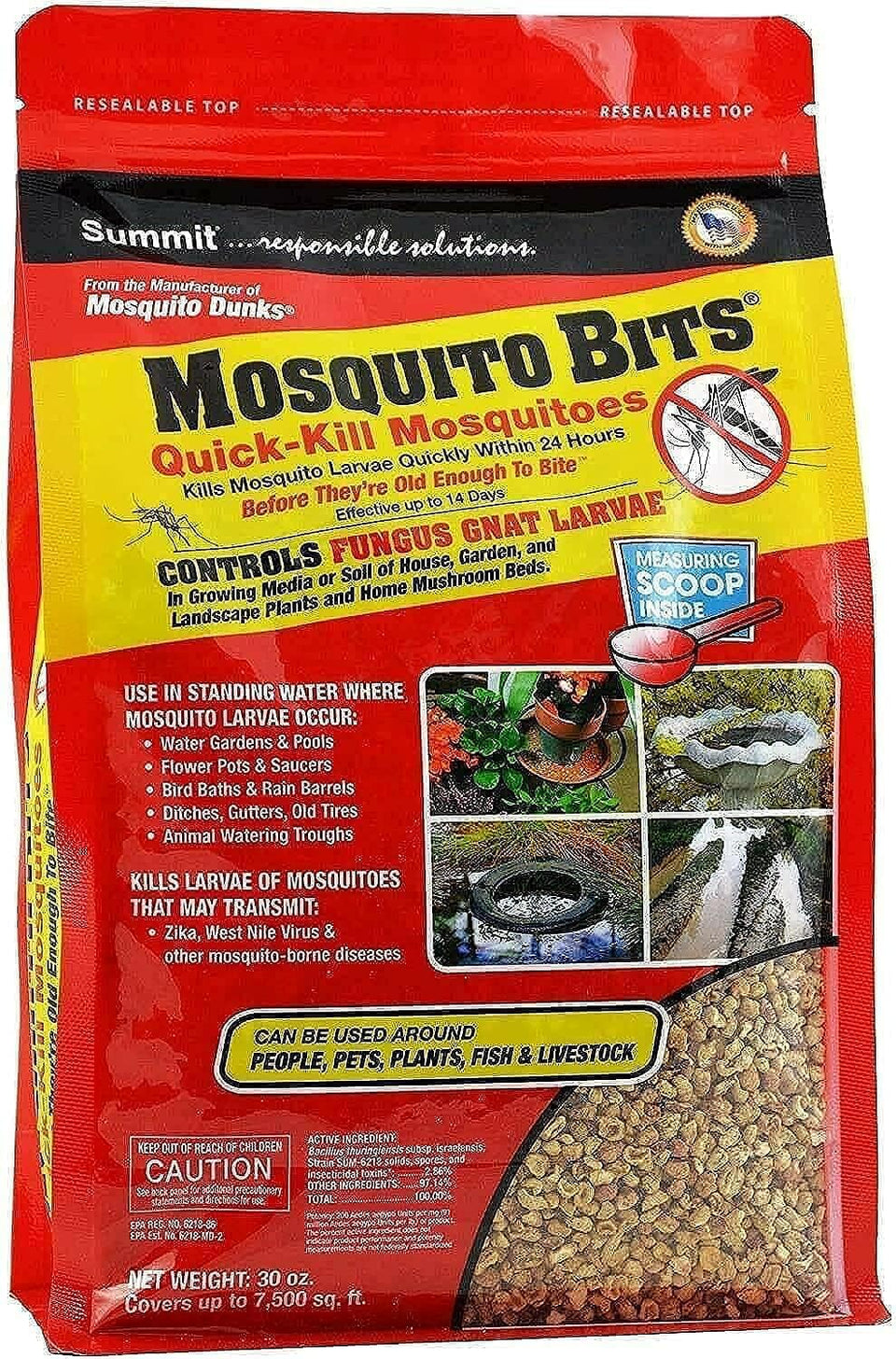 Summit Mosquito Bits kill larvae in water, protecting ponds and planters.