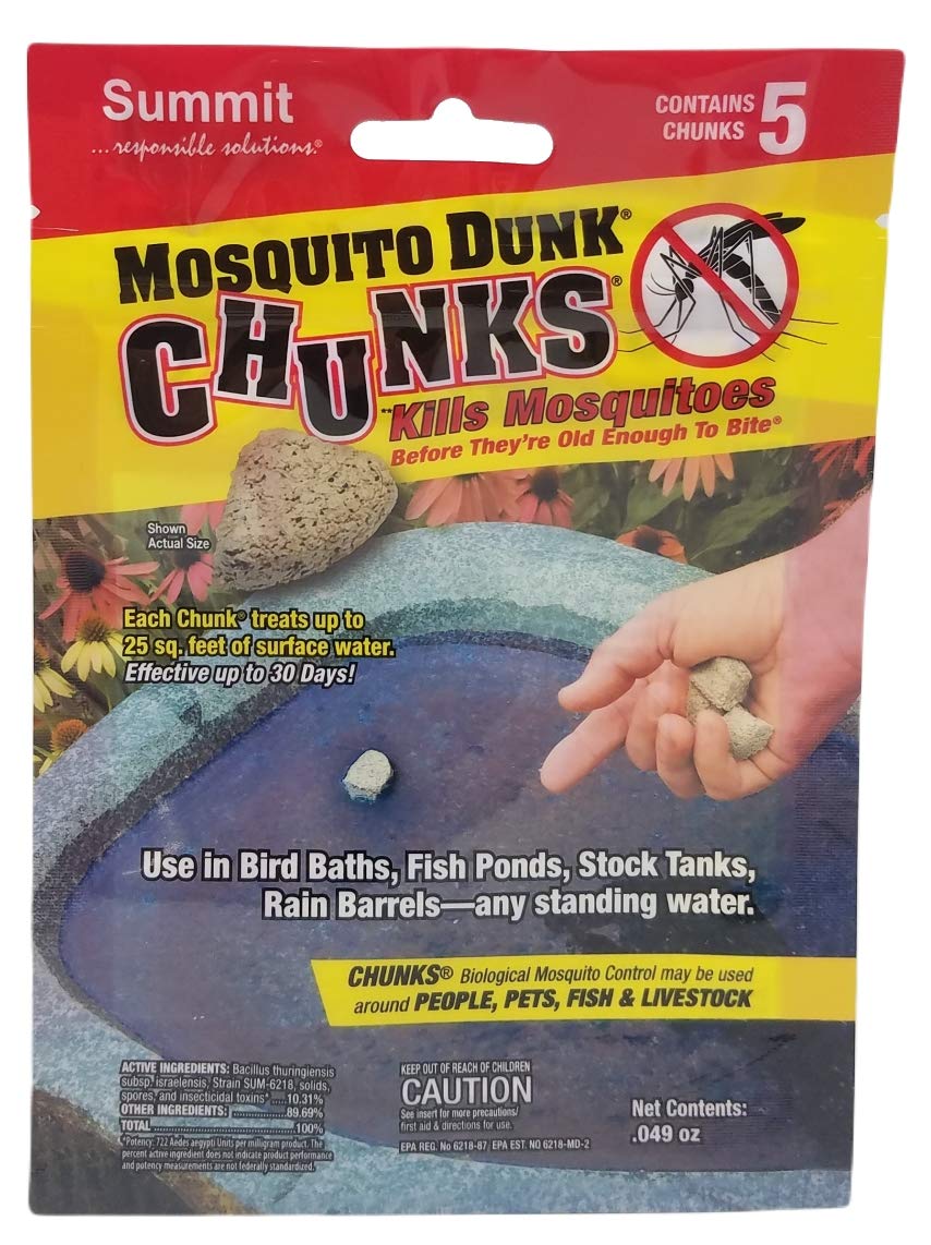 Summit Mosquito Dunk Chunks in standing water kill larvae for 30 days