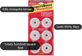 Summit Mosquito Dunks BTI label closeup shows targeted larval control ingredient.