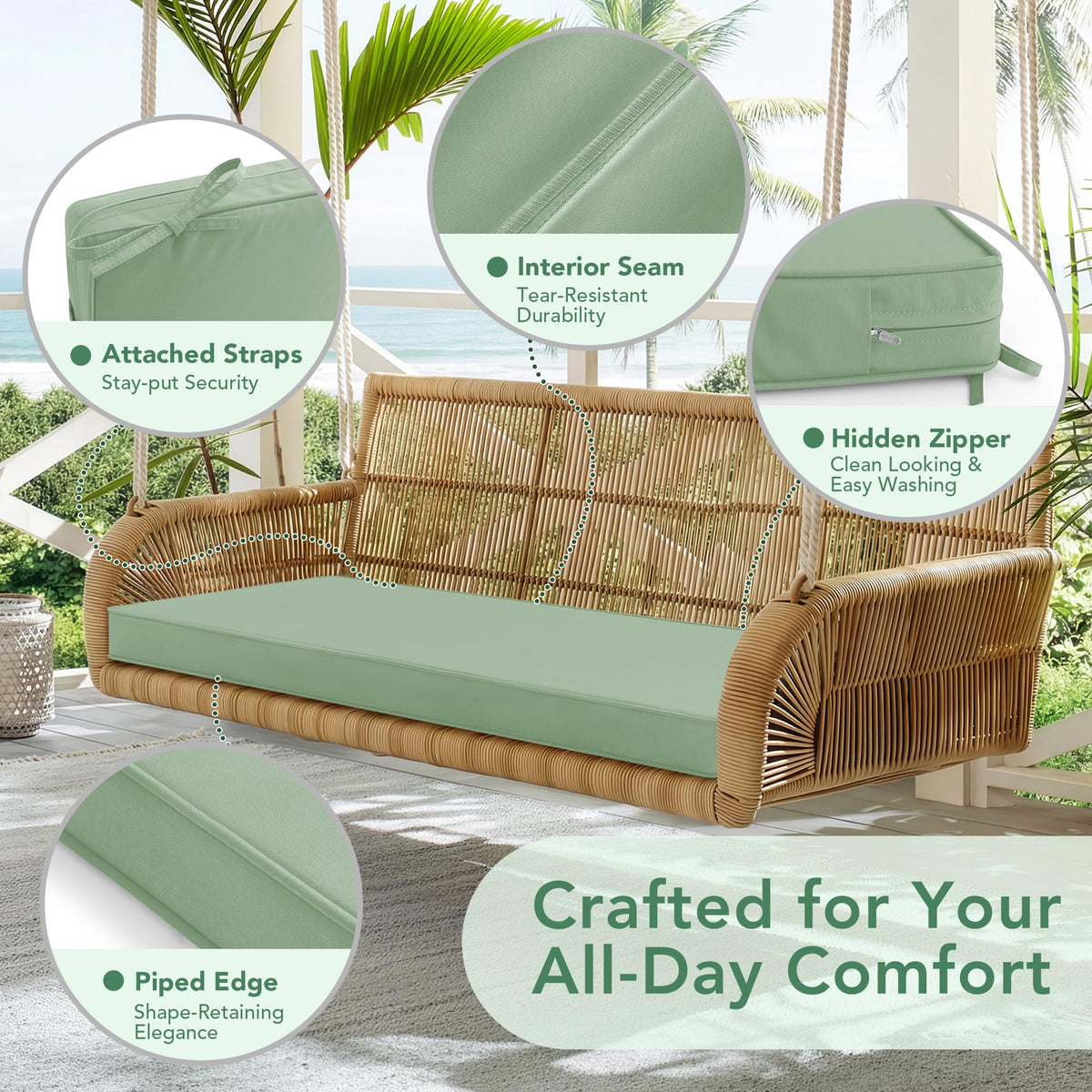Summsun 48x18 inch pad fits many benches and porch swings