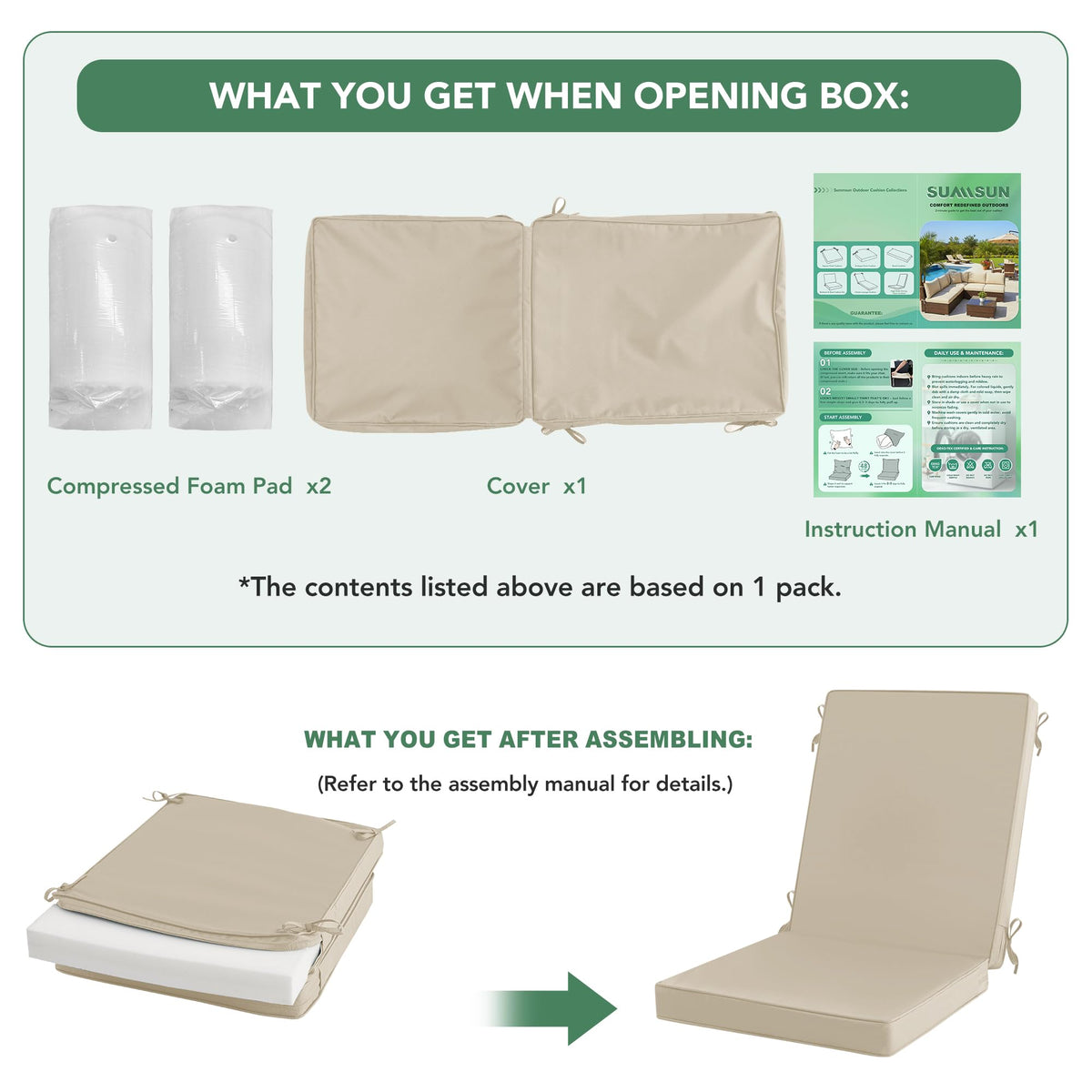 Summsun cushions secure with ties to chair backs
