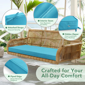 Summsun teal cushion sized 48x18 inches on a porch bench for outdoor seating.