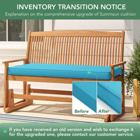 Summsun machine-washable cover on teal outdoor bench cushion for simple maintenance.