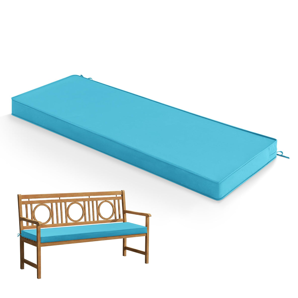 Summsun outdoor bench cushion in teal showing waterproof fabric for all-weather use.