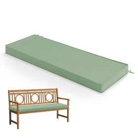 Summsun outdoor bench cushion in sage green shows waterproof fabric for rainy days