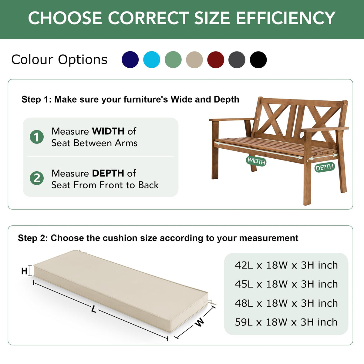 Summsun outdoor cushion 42x18 inches fits most benches