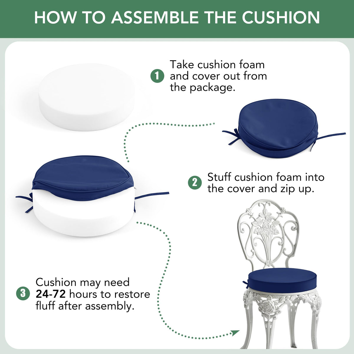 Summsun cushions with secure-fit ties attached to a chair
