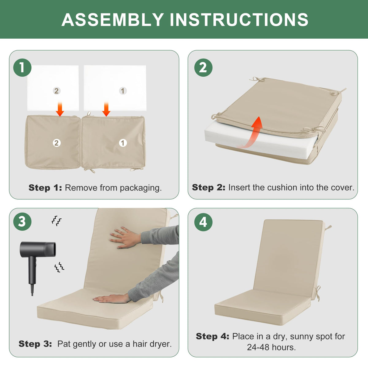 Summsun cushions arrive vacuum-packed for compact shipping